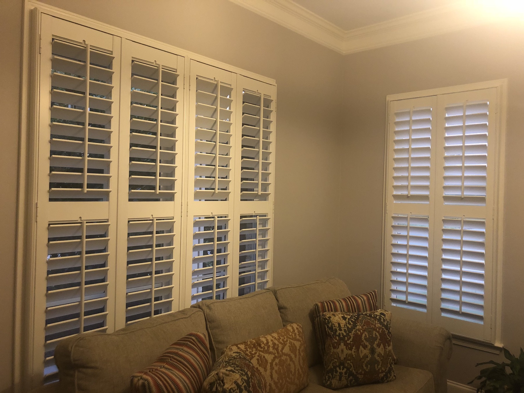 large window plantation shutters split tilts